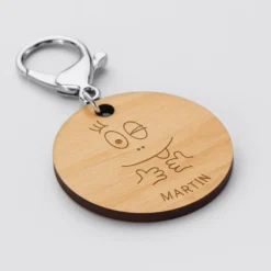 Hot HappyBulle Porte-clés personnalisé gravé bois médaille ronde 50 mm - x Barbapapa