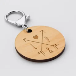 Discount HappyBulle Porte-clés personnalisé initiales médaille gravée bois ronde 50 mm 