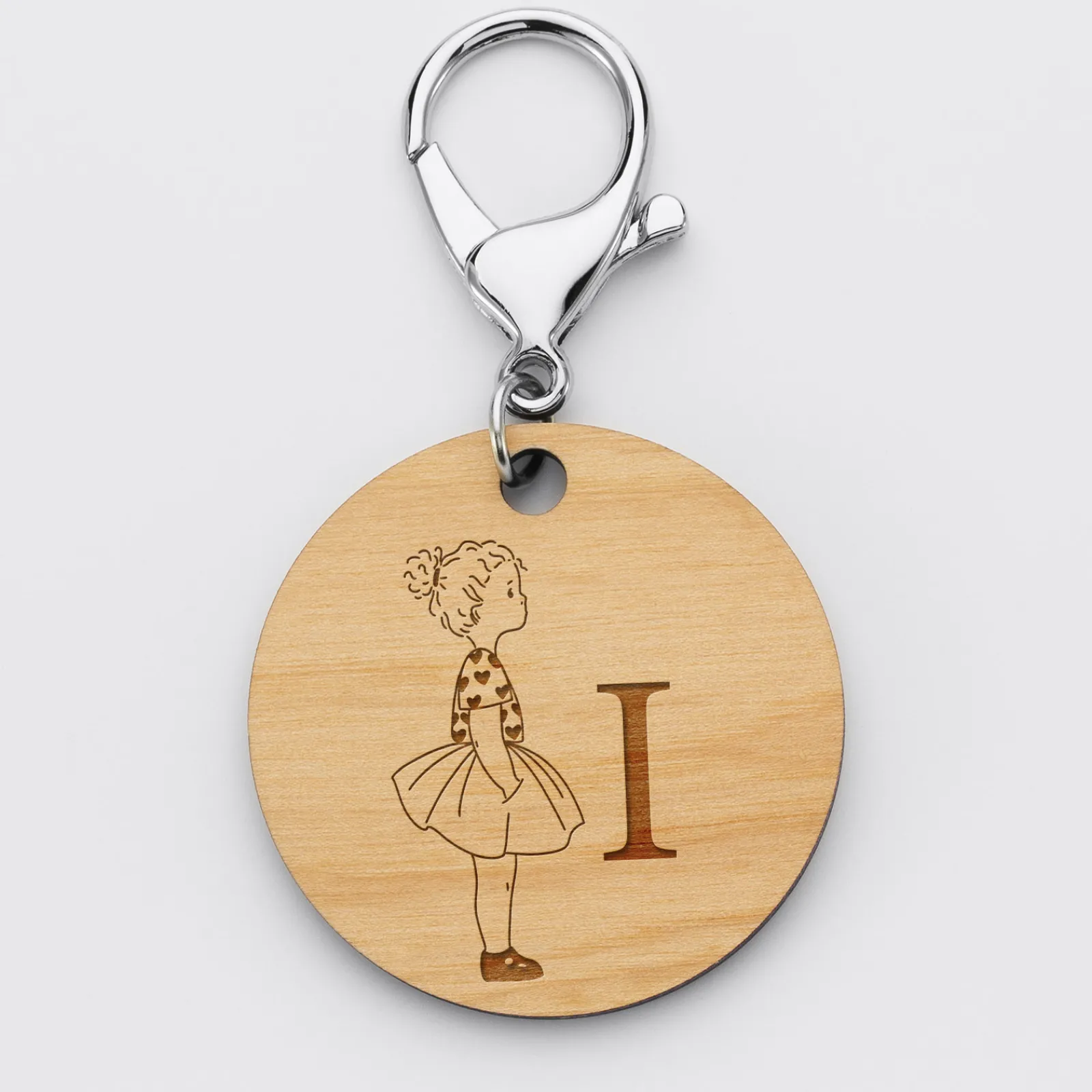 Sale HappyBulle Porte-clés personnalisé initiale gravé bois médaille ronde 50 mm - x Marie Savart