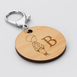 Sale HappyBulle Porte-clés personnalisé initiale gravé bois médaille ronde 50 mm - x Marie Savart