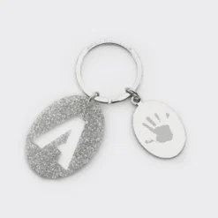 HappyBulle Porte-clés personnalisé médaille gravée ovale acier et breloque initiale acrylique é Pailleté argent