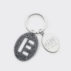 New HappyBulle Porte-clés personnalisé médaille gravée ovale acier et breloque initiale acrylique Pailleté bleu nuit