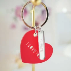 Outlet HappyBulle Porte-clés personnalisé médailles coeur acrylique rouge et breloque miroir gravée 40x8 mm