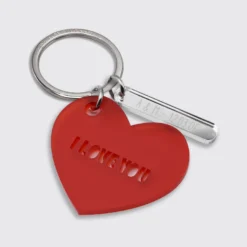 Outlet HappyBulle Porte-clés personnalisé médailles coeur acrylique rouge et breloque miroir gravée 40x8 mm