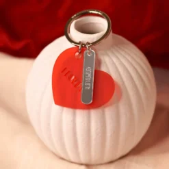 Outlet HappyBulle Porte-clés personnalisé médailles coeur acrylique rouge et breloque miroir gravée 40x8 mm