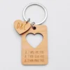 New HappyBulle Porte-clés personnalisé médaille gravée bois rectangle 55x35 mm "coeur double"