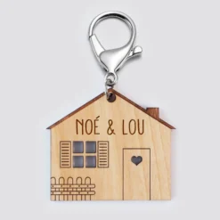 New HappyBulle Porte-clés personnalisé médaille gravée bois Maison "Home Sweet Home"