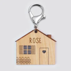 New HappyBulle Porte-clés personnalisé médaille gravée bois Maison 