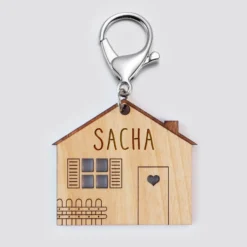New HappyBulle Porte-clés personnalisé médaille gravée bois Maison 