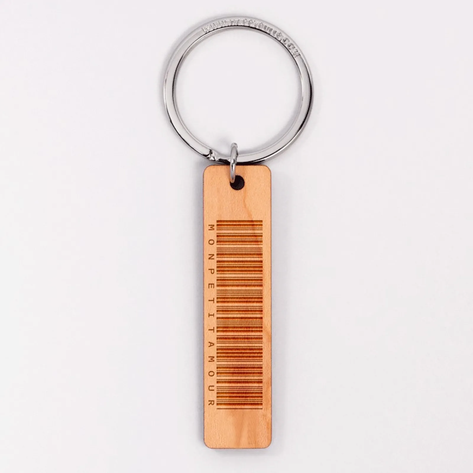 Online HappyBulle Porte-clés personnalisé "message codé" médaille gravée bois plaque 16x66 mm