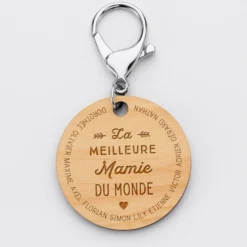 Discount HappyBulle Porte-clés personnalisé prénoms médaille gravée bois ronde 50 mm "La meilleure Mamie du monde"