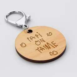 New HappyBulle Porte-clés personnalisé prénoms médaille gravée bois ronde 50 mm 