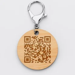 Sale HappyBulle Porte-clés QR Code personnalisé gravé bois médaille ronde 50 mm