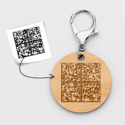 Sale HappyBulle Porte-clés QR Code personnalisé gravé bois médaille ronde 50 mm
