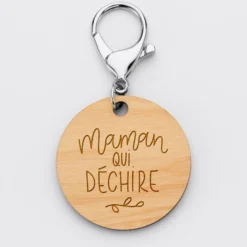 Sale HappyBulle Porte-clés QR Code personnalisé gravé bois médaille ronde 50 mm