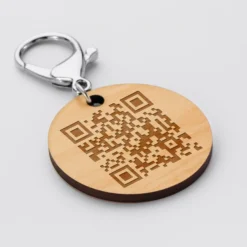Sale HappyBulle Porte-clés QR Code personnalisé gravé bois médaille ronde 50 mm