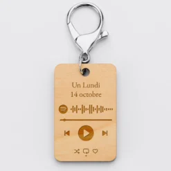 HappyBulle Porte clés Spotify personnalisé gravé rectangle 55x35 m Bois