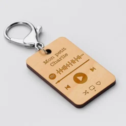 HappyBulle Porte clés Spotify personnalisé gravé rectangle 55x35 m Bois
