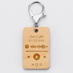 HappyBulle Porte clés Spotify personnalisé gravé rectangle 55x35 m Bois