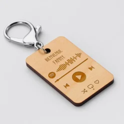 HappyBulle Porte clés Spotify personnalisé gravé rectangle 55x35 m Bois
