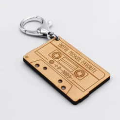 HappyBulle Porte clés Spotify personnalisé gravé cassette rétro Bois