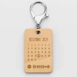 Sale HappyBulle Porte-clés Spotify personnalisé calendrier médaille rectangle gravée bois 55x35 mm
