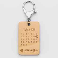 Sale HappyBulle Porte-clés Spotify personnalisé calendrier médaille rectangle gravée bois 55x35 mm