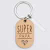 Clearance HappyBulle Porte-clés "Super papa" personnalisé gravé bois médaille ovale 55x35 mm et breloque acrylique 40x8 mm