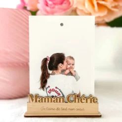 New HappyBulle Porte-photo personnalisé bois gravé chérie Maman
