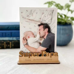 Hot HappyBulle Porte-photo personnalisé bois gravé Super Papa
