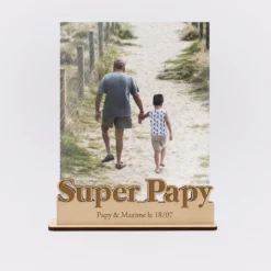 Outlet HappyBulle Porte-photo personnalisé bois gravé Super Papy
