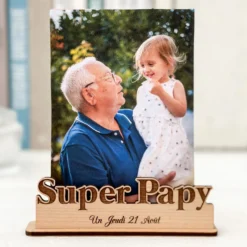 Outlet HappyBulle Porte-photo personnalisé bois gravé Super Papy