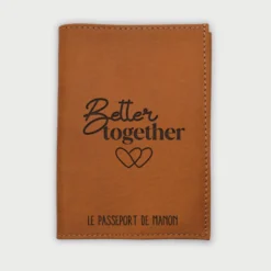 Best HappyBulle Protège passeport personnalisé cuir couleur Caramel Mariée