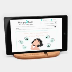 New HappyBulle Support téléphone et tablette personnalisé bois gravé double fente