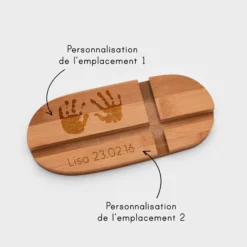 New HappyBulle Support téléphone et tablette personnalisé bois gravé double fente