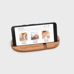 New HappyBulle Support téléphone et tablette personnalisé bois gravé double fente
