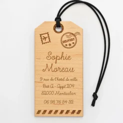 New HappyBulle Étiquette à bagage personnalisée bois gravé "Découverte", "Aventure", "Bon voyage"