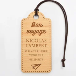 New HappyBulle Étiquette à bagage personnalisée bois gravé 