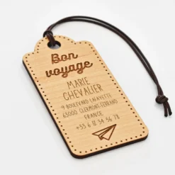 New HappyBulle Étiquette à bagage personnalisée bois gravé 
