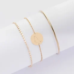 Discount HappyBulle Trio bracelets personnalisés Jonc, Pastille et Chaine médaille gravée plaqué or 15 mm